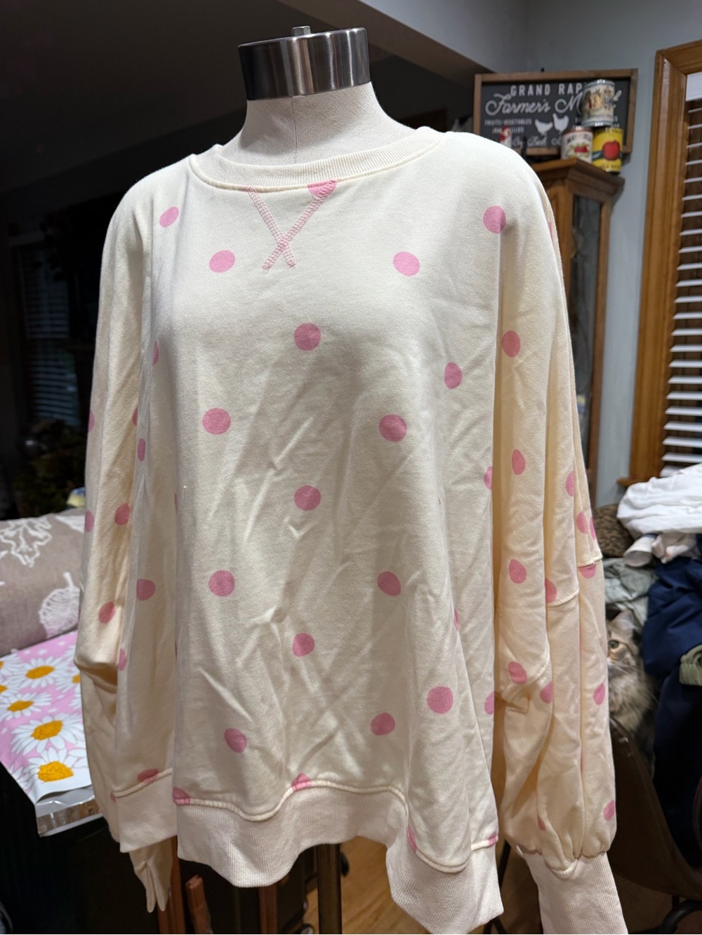 Peach Love California Cream Sweatshirt with Pink Polka Dots